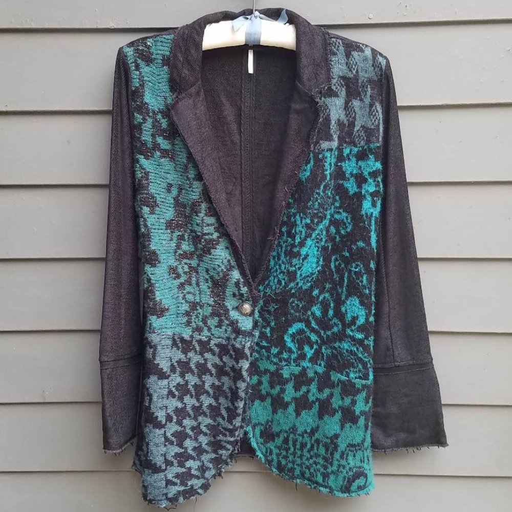 Free People Black and Teal Blazer